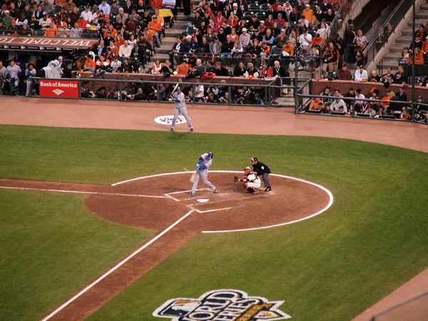 Rangers batter makes contact with baseball — Stock Photo, Image