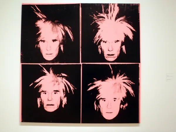 安迪 · 沃霍尔的自画像，c.1986 （四个粉红色的安迪的) 图库图片