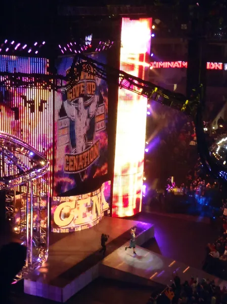 John Cena raises hands into air as he walks toward Ring during P — Stock Photo, Image