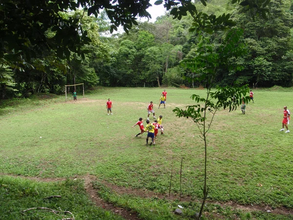 Yerli Kosta ormanın bir alanına futbol oynamak — Stok fotoğraf