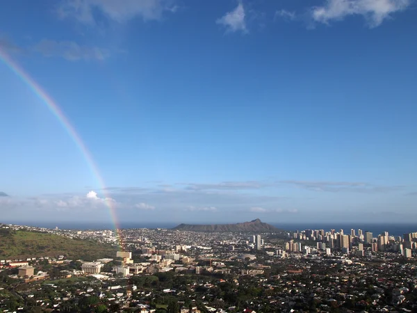 Tęcza nad Manoa, miasta Honolulu i Diamond Head — Zdjęcie stockowe