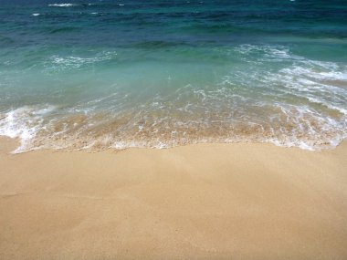 water expands on the sandy shore of an empty Waimanalo Beach on clipart