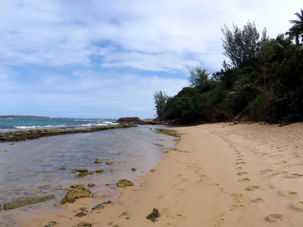 Strand met tide pool en foot prints in San Juan, Puerto Rico — Stockfoto