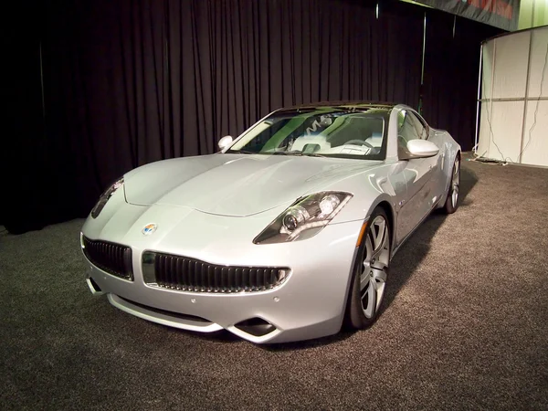 Silver Fisker Karma plug-in hybrid model 2011 at the 54rd Inter — Stock Photo, Image