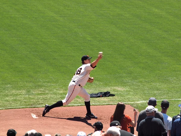 Giants Pitch Matt Cain si fa avanti per lanciare il pitch sul tumulo — Foto Stock
