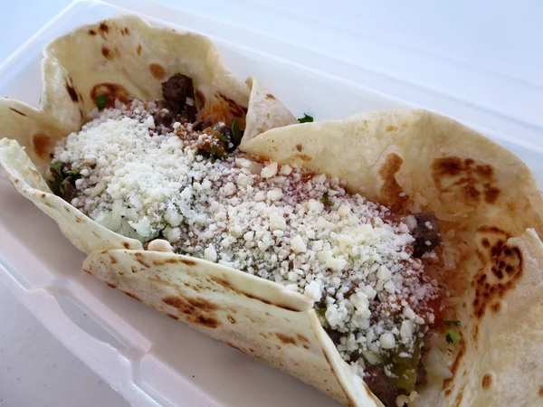 Open Face Steak Burrito in Styrofoam Container — Stock Photo, Image