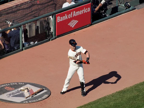 Aaron Rowand stands in on deck circle working on his swing befor — Stock Photo, Image