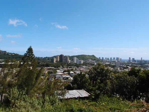 Cratera Punchbowl e Cityscape Honolulu — Fotografia de Stock