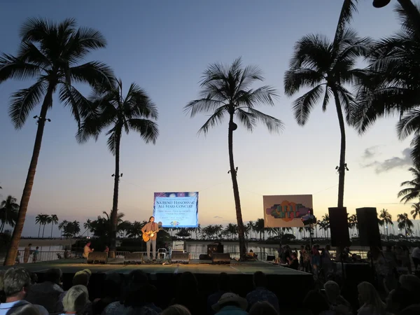 Músico de estilo hawaiano John Cruz toca en el escenario al atardecer —  Fotos de Stock