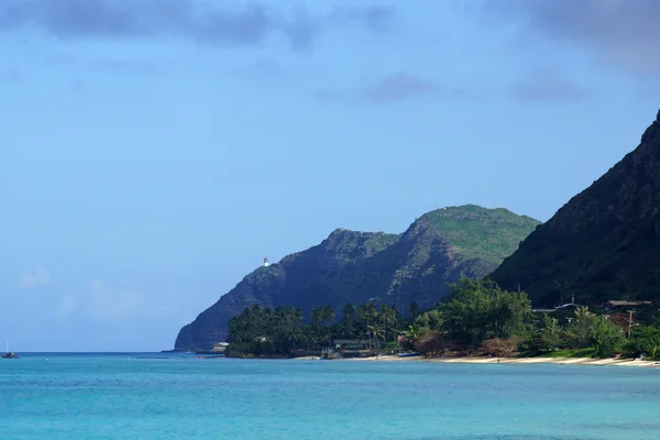 Waimanalo beach, bay, and Makapuu Point with Makapu'u Lighthouse — Stock Photo, Image