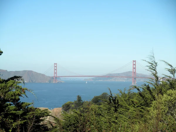 Golden Gate Bridge Trees Foreground Angel Island Distances San Francisco — Stock Photo, Image