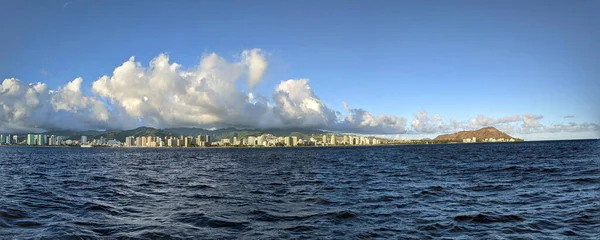 Panoramisch Van Waikiki Honolulu Hotels Diamond Head Crater Tijdens Schemering — Stockfoto