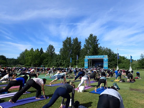 Southeast Redmond Redmond Washington May 2019 Yoga Students Lunge Pose — Zdjęcie stockowe