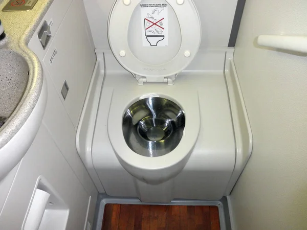 Air February 2010 Airplane Toilet Seat Warning Sticker Bathroom Flight — 图库照片