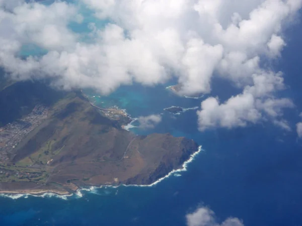 Luftaufnahme Von Kaninchen Und Felseninseln Makapuu Sea Life Park Wolken — Stockfoto