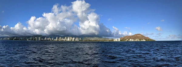 Panorâmica Waikiki Honolulu Hotels Kapiolani Park Diamond Head Crater Com — Fotografia de Stock