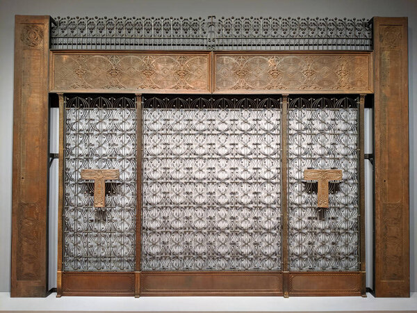 Seattle, Washington May 16, 2019: This elegant grille was designed to screen the elevator in an early skyscraper - Chicago Stock Exchange in the Seattle Art Museum building, located on the First street in downtown.  