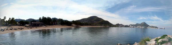 Barche Pesca Playa San Pedrito Spiaggia Porto Lontananza Manzanillo Messico — Foto Stock