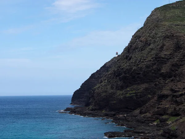 Makap Point Light Faro Makapu Sulla Scogliera Come Onda Dall — Foto Stock