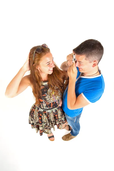 Joven pareja fotografiando — Foto de Stock