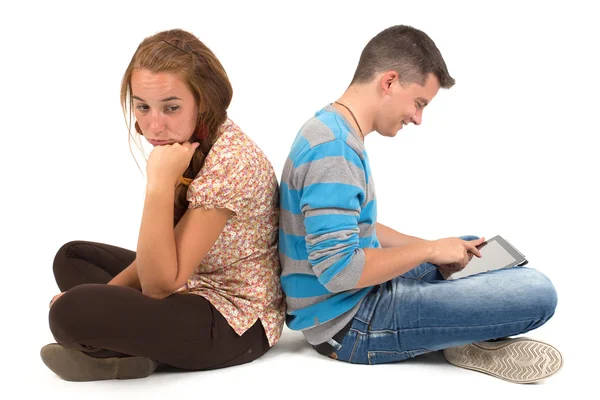 Young girl and boy with tablet — Stock Photo, Image