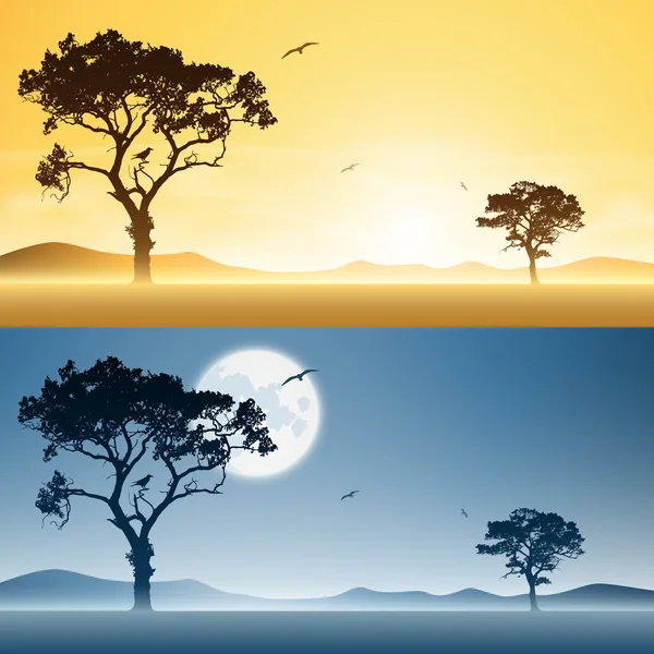 Day and Night Landscapes — Stock Vector