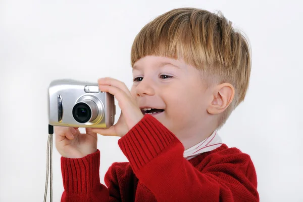 Menino com câmera — Fotografia de Stock