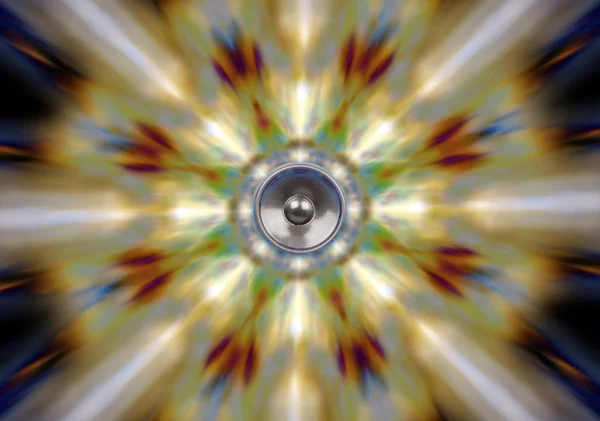 Music speaker on a sunburst background — Stock Photo, Image