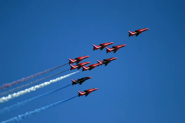 Red Arrows display team in formation — Stock Photo, Image