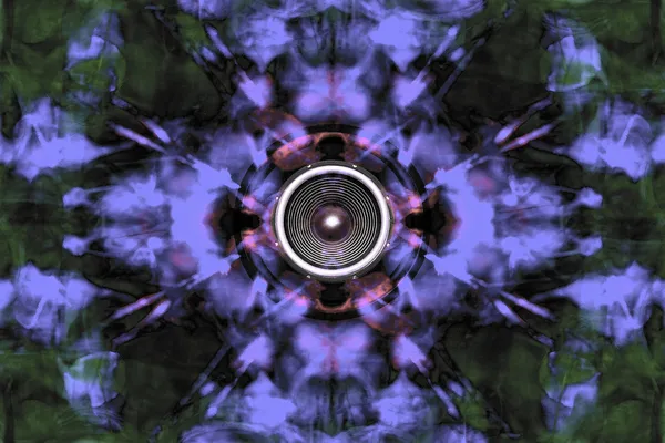 Musik-Lautsprecher auf einem Kaleidoskop-Hintergrund — Stockfoto