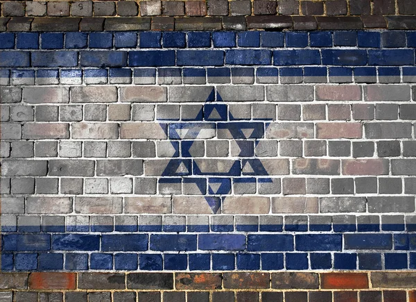 Bandera de Israel sobre un fondo de pared de ladrillo — Foto de Stock