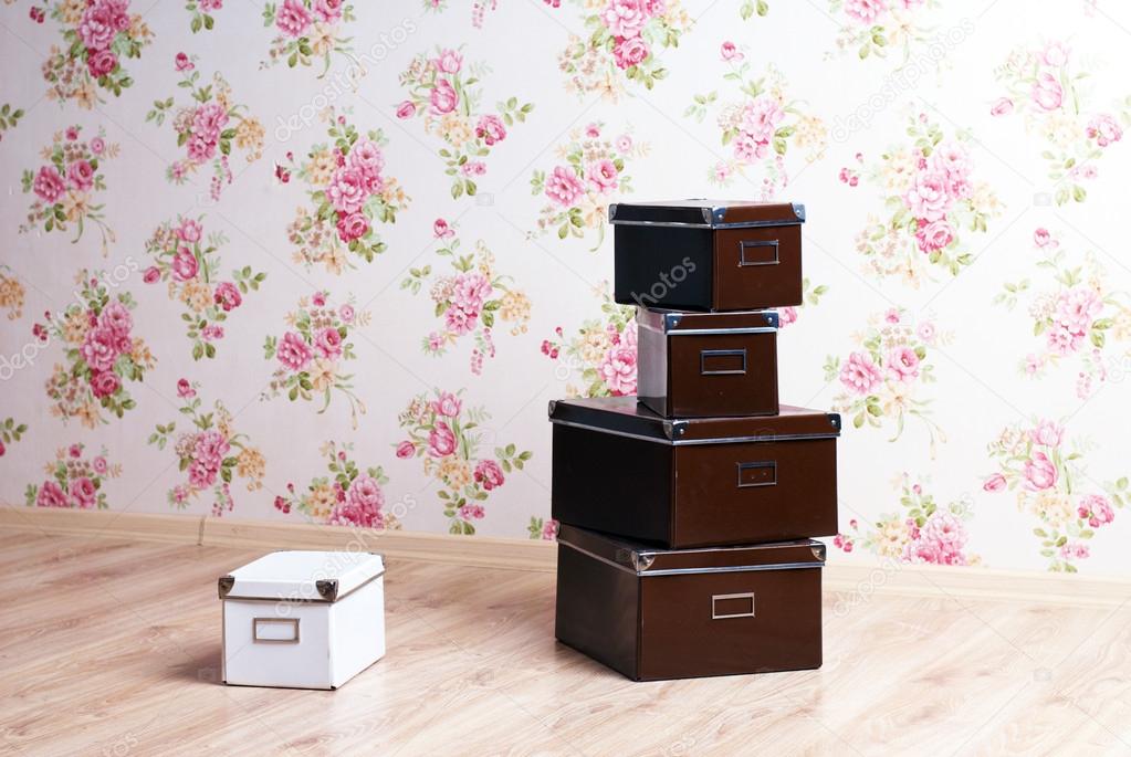 stacked office storage boxes