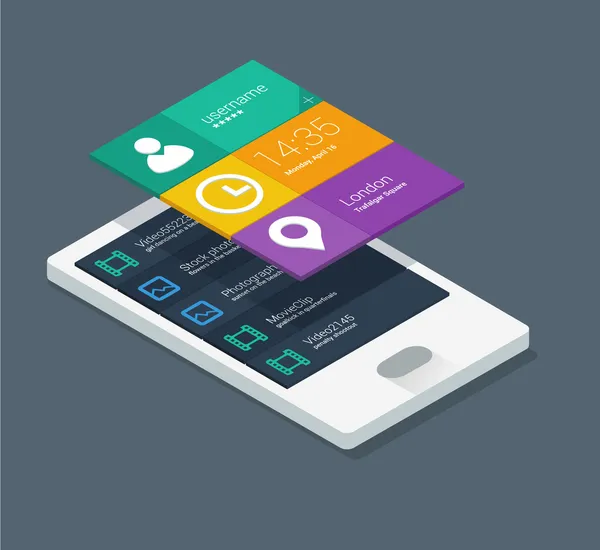 Mobil applikation koncept i platt färger och isometrisk design — Stock vektor