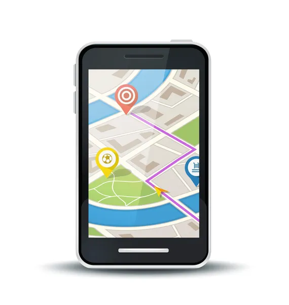 Teléfono móvil con aplicación de mapa gps — Vector de stock