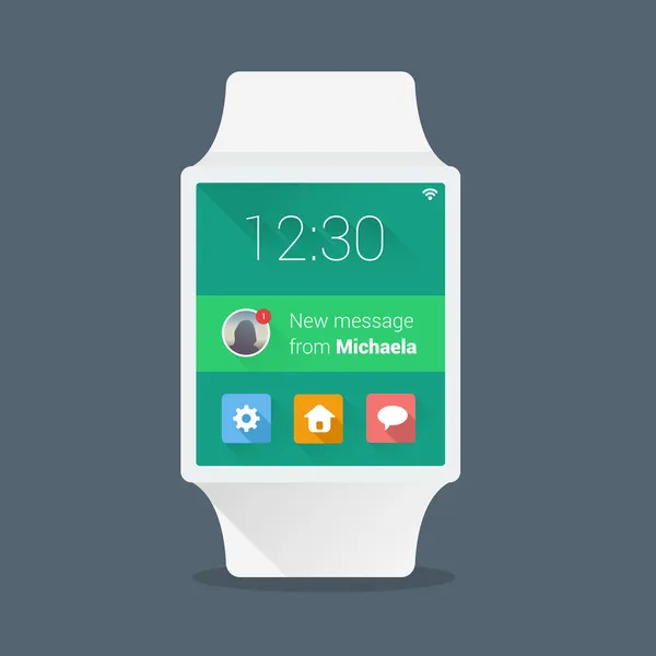 Smart watch concept with simple user interface made in flat color design — Stock Vector