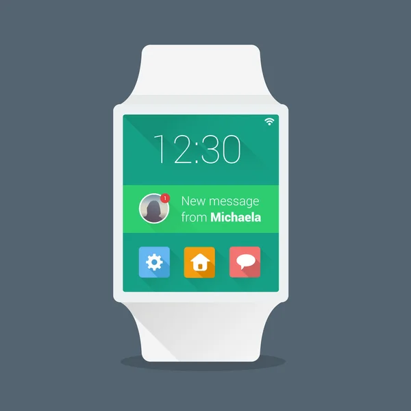 Concetto di orologio intelligente con semplice interfaccia utente realizzata in design a colori piatti — Vettoriale Stock