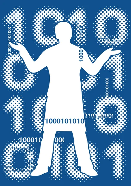 Binary code with male silhouette — Stock Vector
