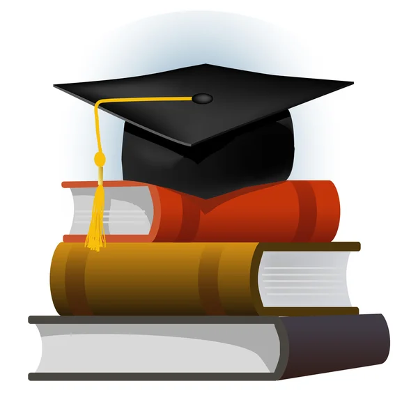 Libros con la gorra de graduado — Vector de stock