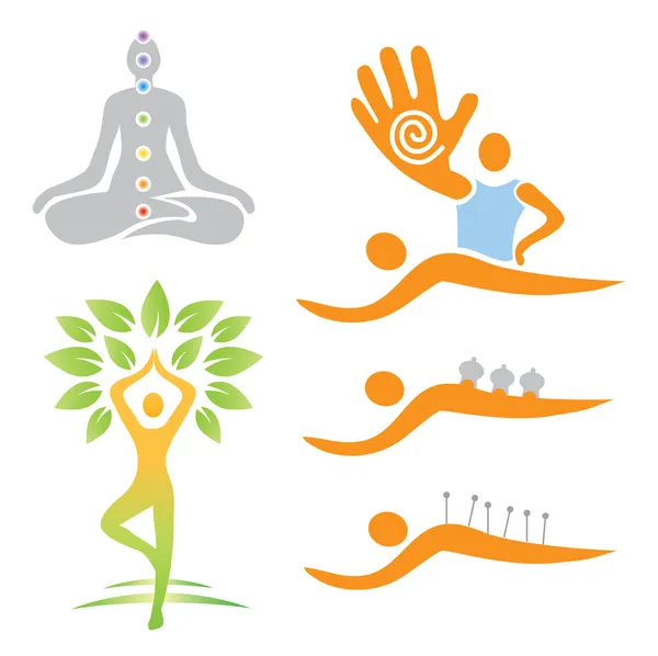 Ikoner yoga massage alternativ medicin — Stock vektor