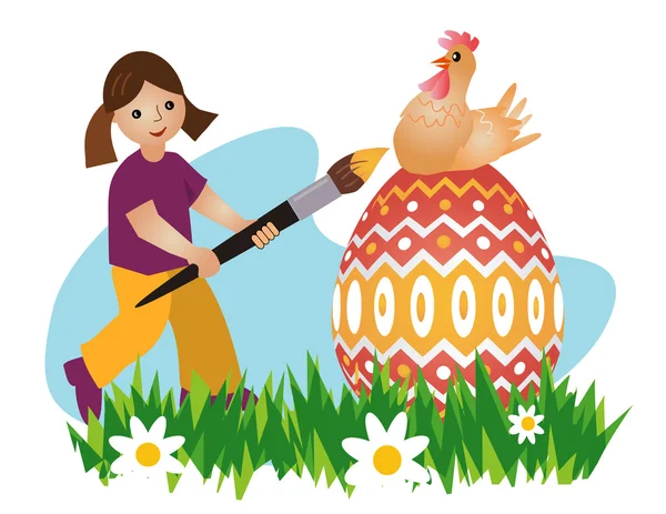 Girl painting easter egg — Stock Vector