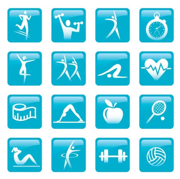 Botones de iconos Blue Fitness — Vector de stock