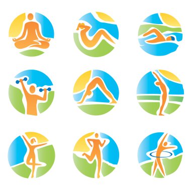 Colorful icons yoga fitness