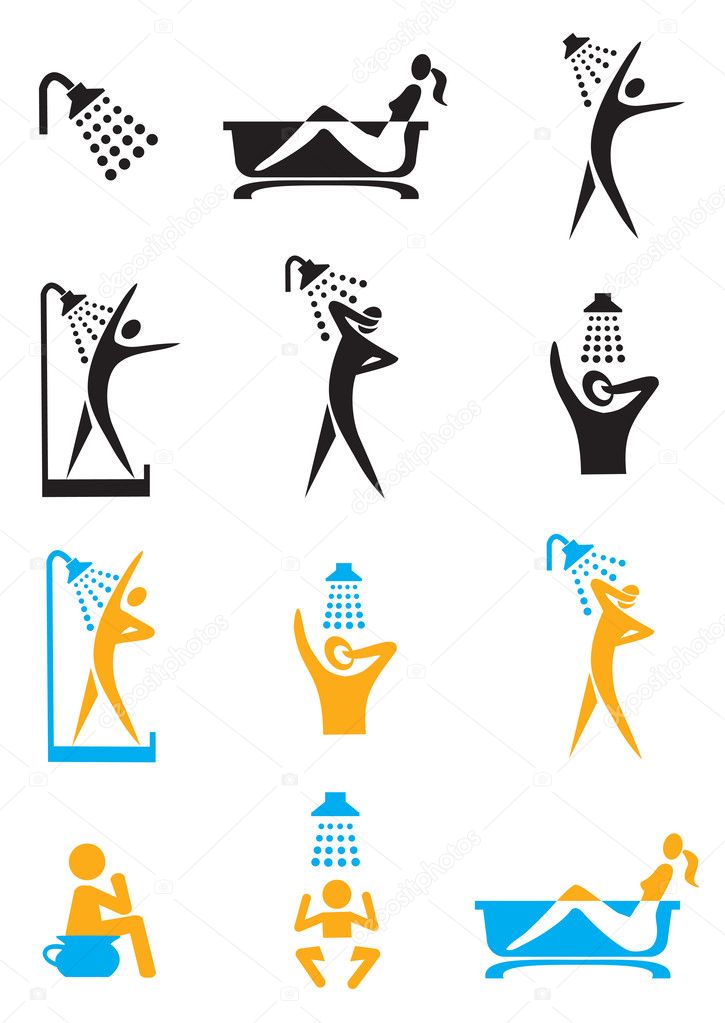 Set of bathroom, shower, toilet icons. Vector illustration.
