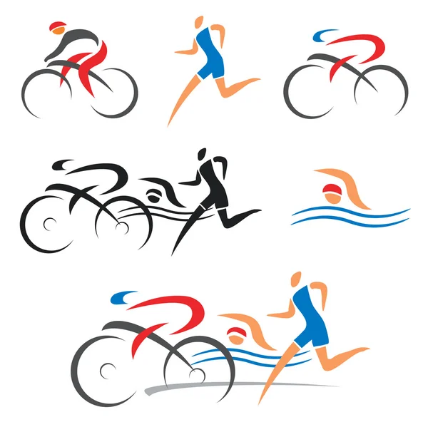 Triatlón ciclismo fitness iconos — Vector de stock