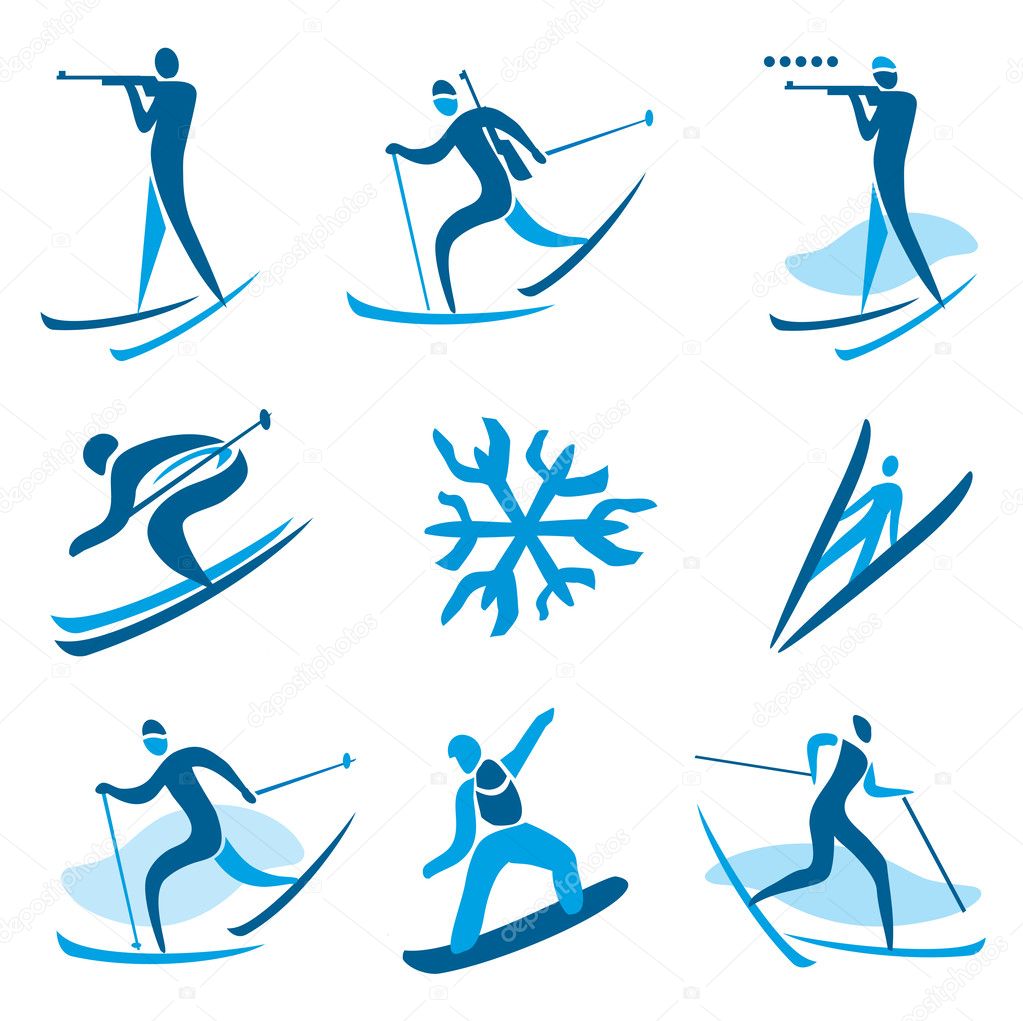 Icons and symbols of winter sport activities. Vector illustration.