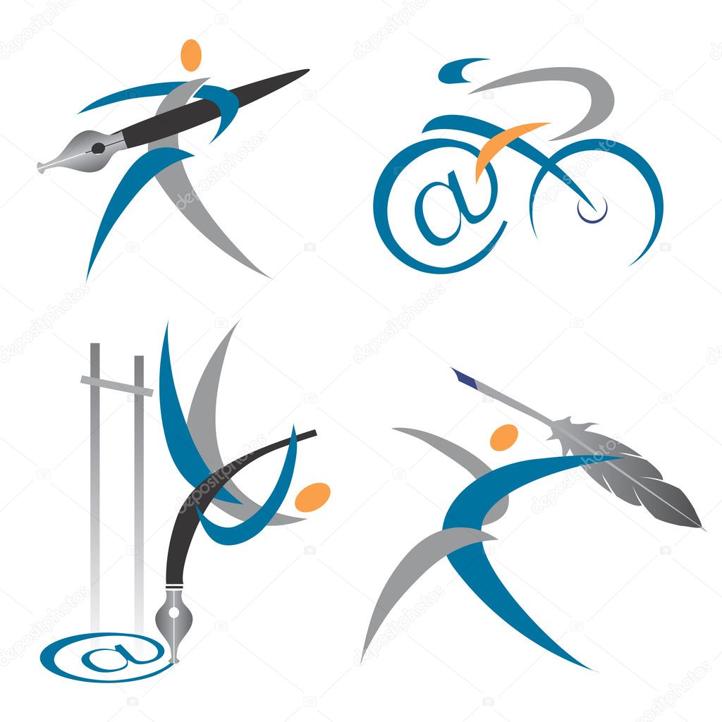 Colorful Icons and symbols on the theme of writing and e-mail. Vector illustration.