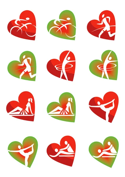 Ícones de fitness forma do coração — Vetor de Stock