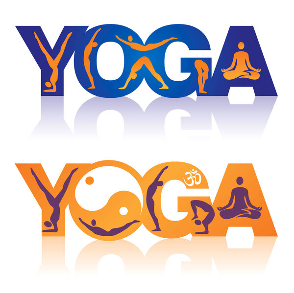 Слово йога с иконками позиций йоги Лицензионные Стоковые Иллюстрации