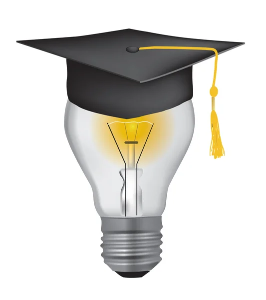 Lampadina con cappello graduato — Vettoriale Stock