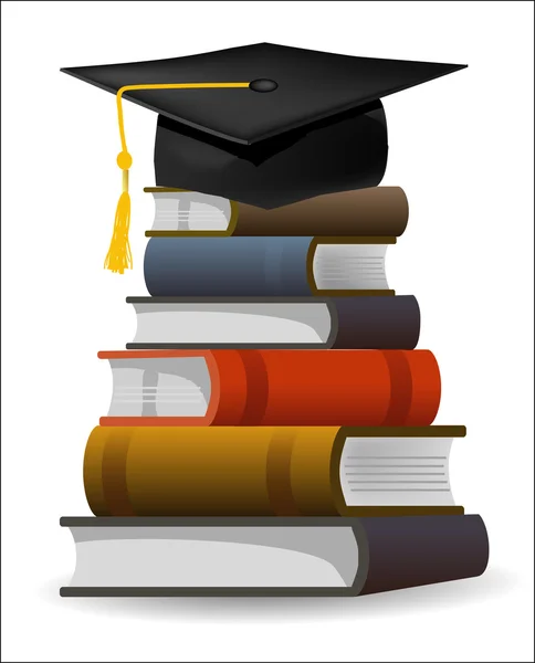 Libros con la gorra de graduación — Vector de stock